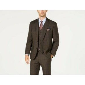 Michael Kors Stretch Brown Plaid Suit Jacket